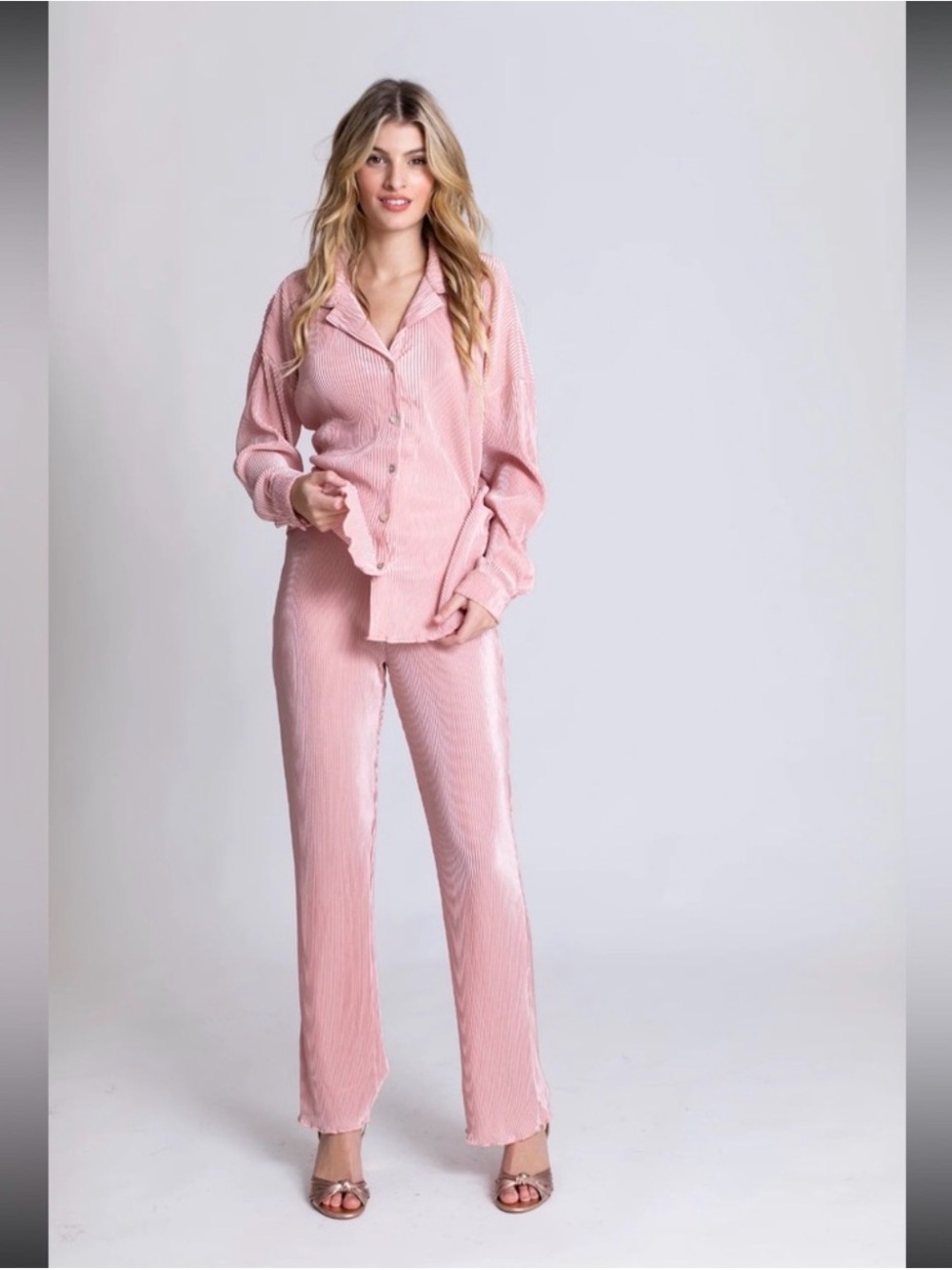 Waverlea Pink Pleated Pants Set with Removable Feather Cuffs sz Small
